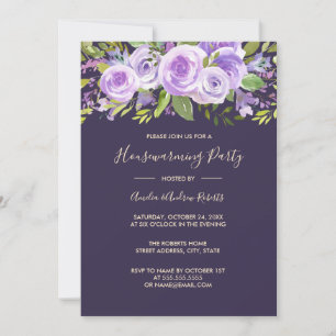 Invitación Elegante Rosa Lavanda Floral de Bienvenida a Casa