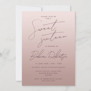 Invitación Elegante Rosa ligero Ombre Guión Dulce Dieciséis