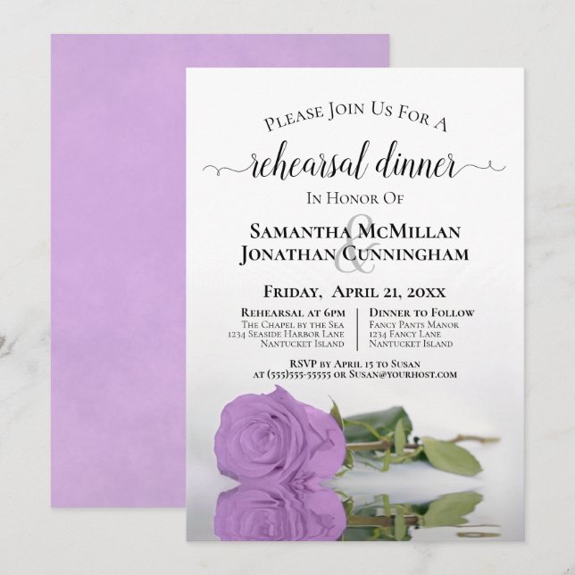 Invitación Elegante Rosa Lilac Purple Boda Ensayo Cena (Anverso / Reverso)