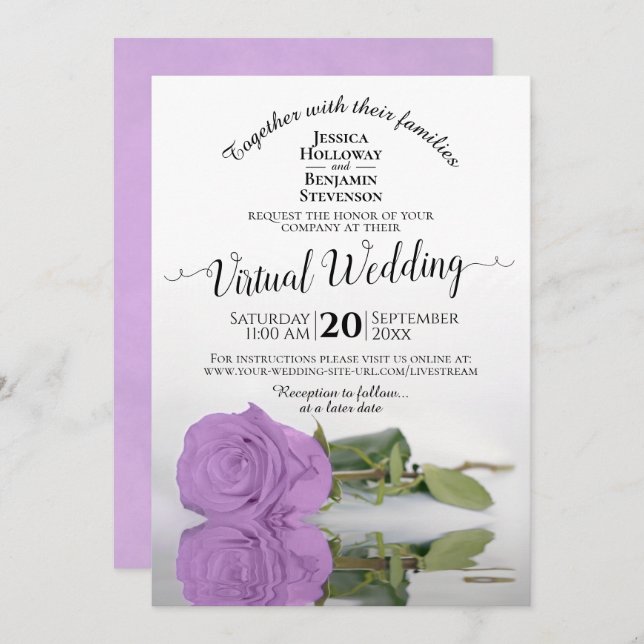 Invitación Elegante Rosa Lilac Purple Romántico Boda virtual (Anverso / Reverso)