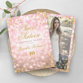 Invitación Elegante Rosa Luces de Oro y Dulce de Oro 16