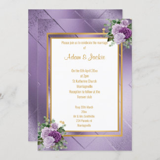 INVITACIÓN ELEGANTE ROSA METÁLICO PURPLE EUCALYPTUS BODA