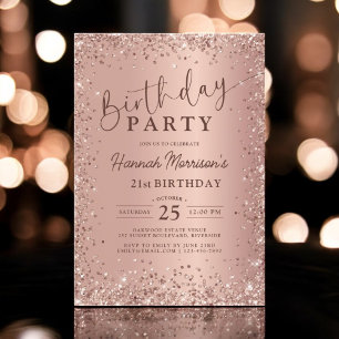 Invitación Elegante Rosa metálico Purpurina de oro 21º cumple