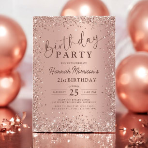Invitación Elegante Rosa metálico Purpurina de oro 21º cumple