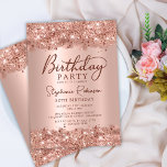 Invitación Elegante Rosa metálico Purpurina de oro 30 cumplea<br><div class="desc">Moderno y elegante rosa de oro metálico y purpurina 30 invitaciones de cumpleaños. El diseño de esta tarjeta femenina adulta femenina presenta un diseño elegante de caligrafía escrita a mano, fondo metálico de color rosa rosa o rosa de color dorado cepillado con marco purpurina de vidrio. Fácil de personalizar, perfecto...</div>