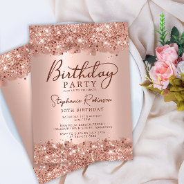Invitación Elegante Rosa metálico Purpurina de oro 30 cumplea