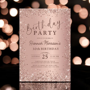 Invitación Elegante Rosa metálico Purpurina de oro 30 cumplea