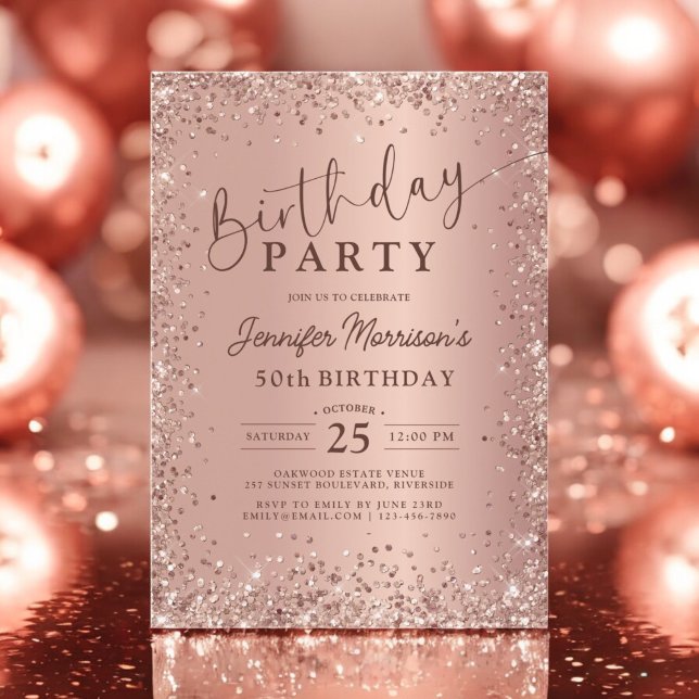 Invitación Elegante Rosa metálico Purpurina de oro 50 cumplea (Subido por el creador)
