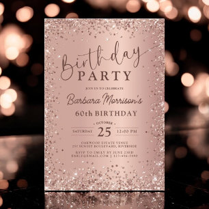 Invitación Elegante Rosa metálico Purpurina de oro 60 cumplea