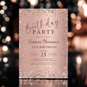 Invitación Elegante Rosa metálico Purpurina de oro 70 cumplea