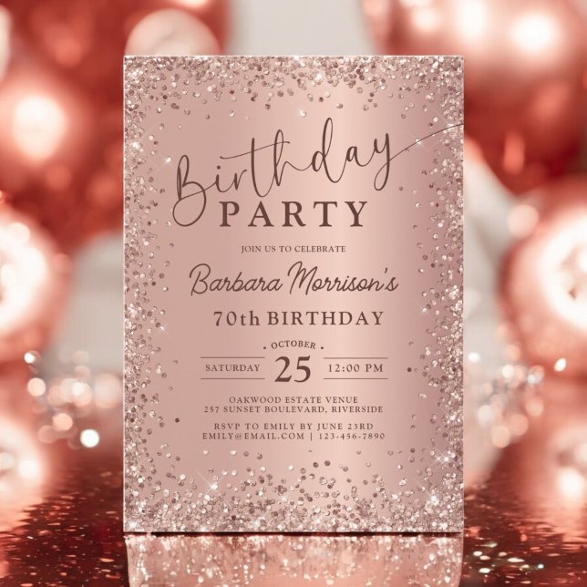 Invitación Elegante Rosa metálico Purpurina de oro 70 cumplea (Subido por el creador)