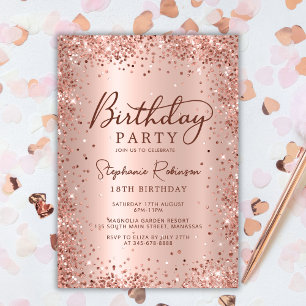 Invitación Elegante Rosa Metalizado Purpurina de Oro 18º cump