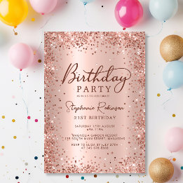 Invitación Elegante Rosa Metalizado Purpurina de oro 21 cumpl