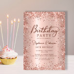 Invitación Elegante Rosa Metalizado Purpurina de oro 30 cumpl<br><div class="desc">Moderno y elegante rosa de oro metálico y purpurina 30 invitaciones de fiesta de cumpleaños. El diseño de esta tarjeta para adultos girados presenta un diseño elegante de caligrafía escrita a mano, fondo metálico de color rosa rosa o rosa dorado con marco purpurina de vidrio suelto alrededor. Fácil de personalizar,...</div>