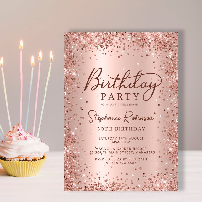 Invitación Elegante Rosa Metalizado Purpurina de oro 30 cumpl (Subido por el creador)