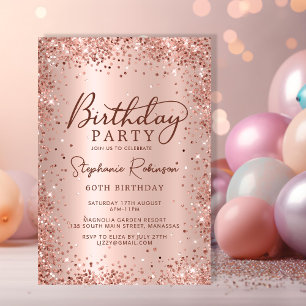 Invitación Elegante Rosa Metalizado Purpurina de oro 60 cumpl