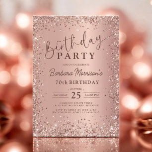 Invitación Elegante Rosa Metalizado Purpurina de oro Moda 70