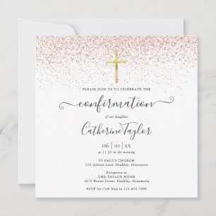 Invitación Elegante Rosa Moderno Dorado Brillo Confirmación