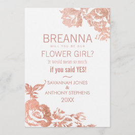 Invitación Elegante Rosa Moderno Dorado Flor Niña