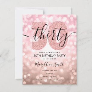 Invitación Elegante Rosa moderno Oro 30 cumpleaños Fiesta