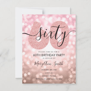 Invitación Elegante Rosa moderno Oro Fiesta de cumpleaños 60