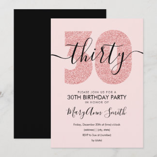 Invitación Elegante Rosa moderno oro Rubor 30 cumpleaños