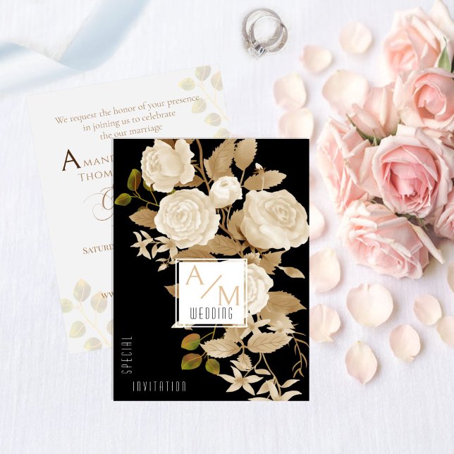 Invitación Elegante Rosa Monograma Chic Pareja Anfitriona (Wedding Monogram Design)