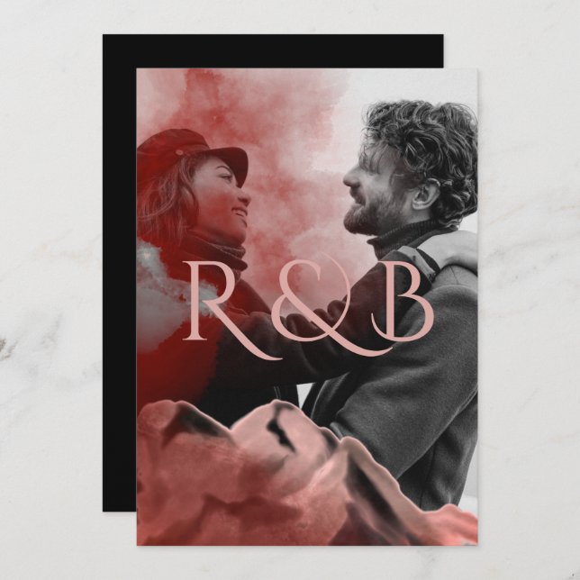 Invitación Elegante Rosa Montañas Oro Boda de fotografía supe (Anverso / Reverso)