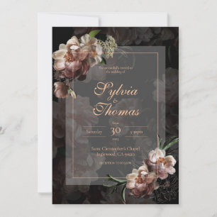 Invitación Elegante Rosa Moody Boda floral dorado