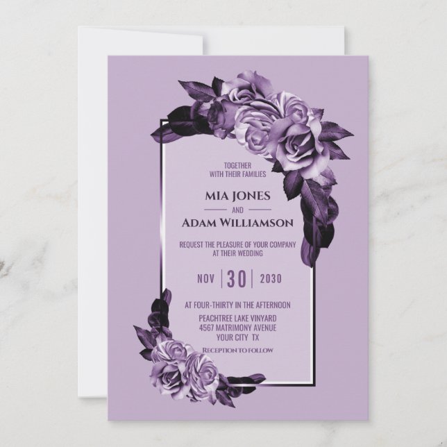 Invitación Elegante Rosa morado Boda floral (Anverso)