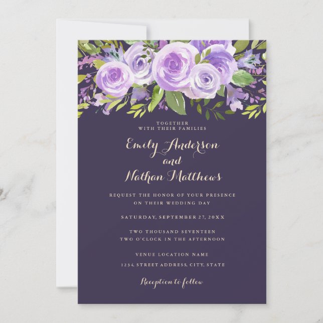 Invitación Elegante Rosa morado Lavender Boda Floral (Anverso)