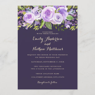 Invitación Elegante Rosa morado Lavender Boda Floral