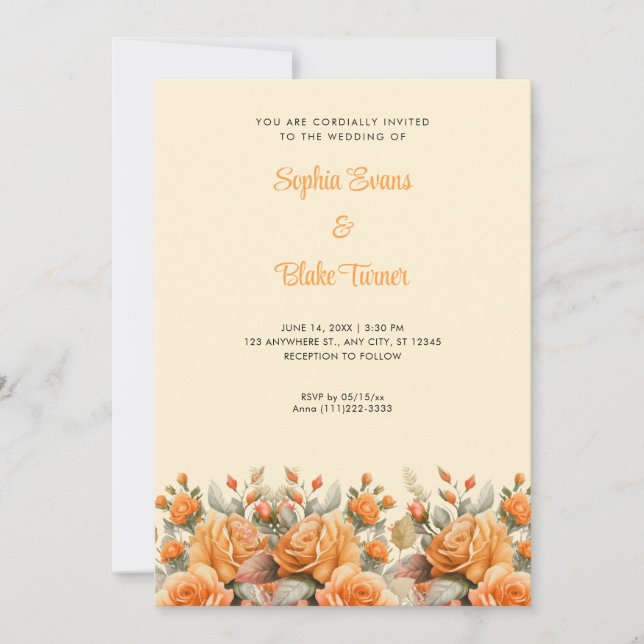 Invitación Elegante Rosa Naranja Jardín Boda amarillo (Anverso)