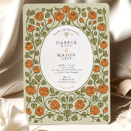 Invitación Elegante Rosa Naranja y Boda del Corazón Verde