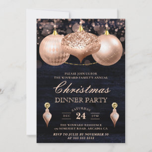 Invitación Elegante Rosa Navidades de los Baubles de Oro Fies