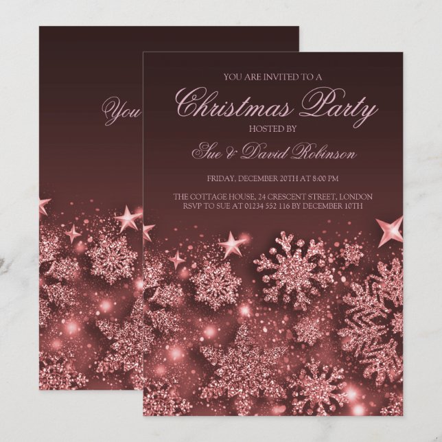 Invitación Elegante Rosa Navidades de oro Fiesta Winter Glam (Anverso / Reverso)