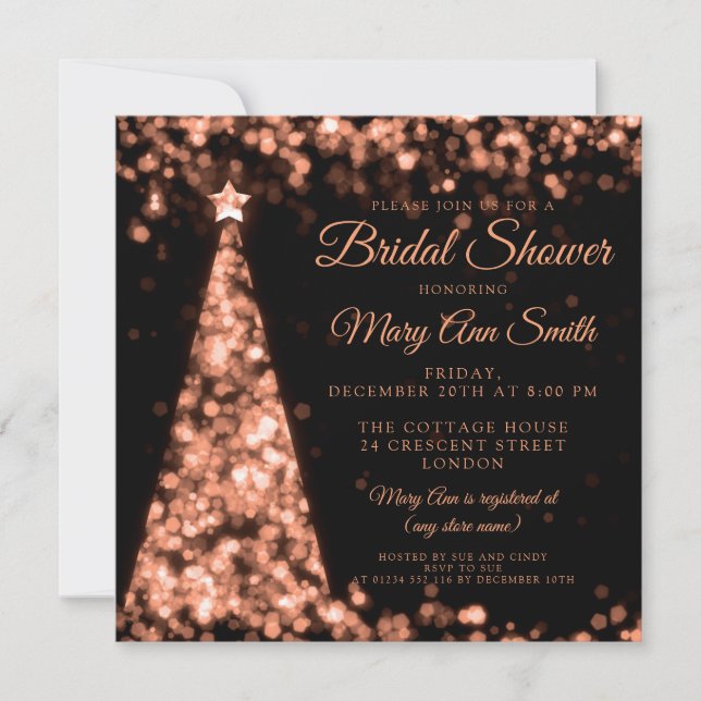 Invitación Elegante Rosa Navidades negros dorados ducha de no (Anverso)