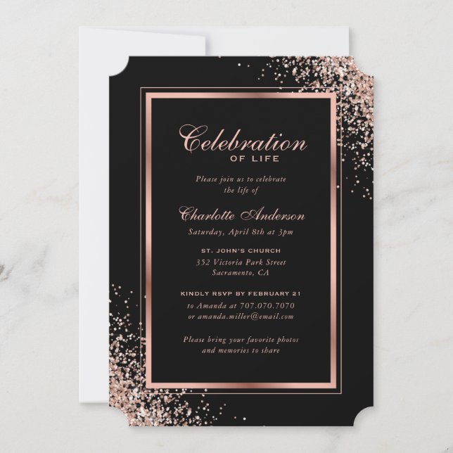 Invitación Elegante Rosa negro de oro de la celebración de la (Anverso)