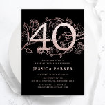 Invitación Elegante Rosa Negro Oro 40 cumpleaños<br><div class="desc">Elegante rosa negro oro 40 cumpleaños invitación a fiesta. Personalizable diseño moderno femenino con acentos botánicos rosas y falso purpurina rosa oro. Sencilla tarjeta de invitación floral perfecta para una elegante celebración de cumpleaños femenina. Personaliza con tus propios detalles. Invitaciones Zazzle impresas o una plantilla imprimible digital de descarga instantánea....</div>