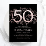 Invitación Elegante Rosa Negro Oro 50 cumpleaños<br><div class="desc">Elegante rosa negro oro 50 cumpleaños invitación a fiesta. Personalizable diseño moderno femenino con acentos botánicos rosas y falso purpurina rosa oro. Sencilla tarjeta de invitación floral perfecta para una elegante celebración de cumpleaños femenina. Personaliza con tus propios detalles. Invitaciones Zazzle impresas o una plantilla imprimible digital de descarga instantánea....</div>