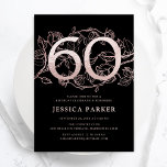 Invitación Elegante Rosa Negro Oro 60 cumpleaños<br><div class="desc">Elegante rosa negro oro 60 cumpleaños invitación a fiesta. Personalizable diseño moderno femenino con acentos botánicos rosas y falso purpurina rosa oro. Sencilla tarjeta de invitación floral perfecta para una elegante celebración de cumpleaños femenina. Personaliza con tus propios detalles. Invitaciones Zazzle impresas o una plantilla imprimible digital de descarga instantánea....</div>