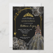 Elegante Rosa negro y princesa de oro Quinceañera