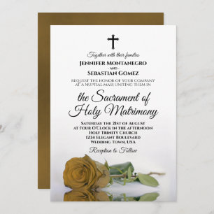 Invitación Elegante Rosa Ochre de Oro Boda Católico Moderno