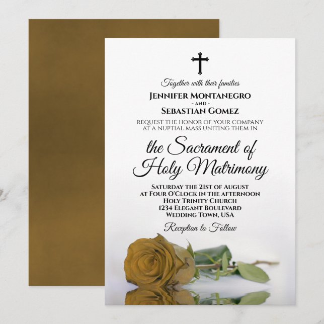 Invitación Elegante Rosa Ochre de Oro Boda Católico Moderno (Anverso / Reverso)