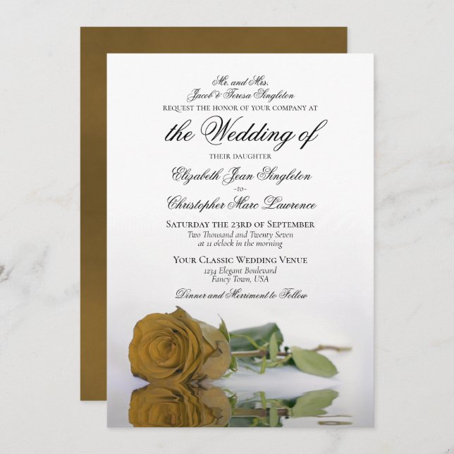 Invitación Elegante Rosa Ochre Ochre Boda formal (Anverso / Reverso)