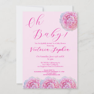 Invitación Elegante Rosa Oh Baby Girl Script Peonía Baby Show