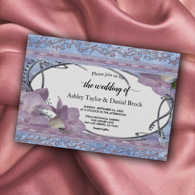 Invitación Elegante Rosa Ornate Gold Purple Boda de lujo (Subido por el creador)