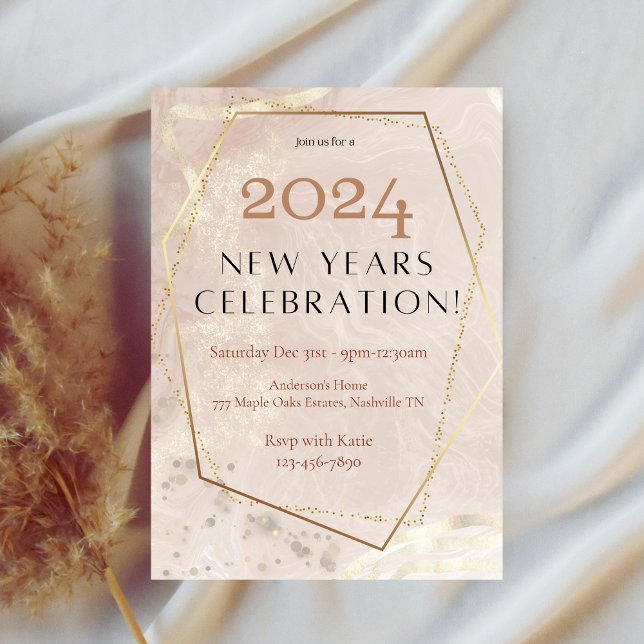Invitación Elegante Rosa Oro 2024 Fiesta de Año Nuevo (Subido por el creador)