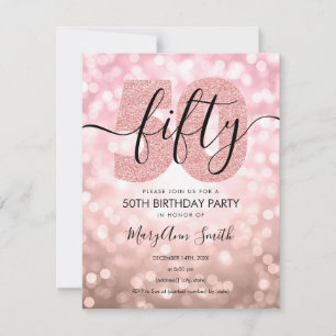 Invitación Elegante Rosa Oro 50 cumpleaños 