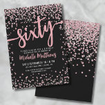 Invitación Elegante Rosa Oro 60 cumpleaños<br><div class="desc">Presentamos una moda y una invitación a la fiesta de cumpleaños número 60, perfecta para marcar este hito especial en estilo. El elegante diseño combina confetti purpurina plateado, lo que le da un toque de diversión y festividad. En la parte superior, "Sixty" aparece de forma prominente en una caligrafía audaz,...</div>